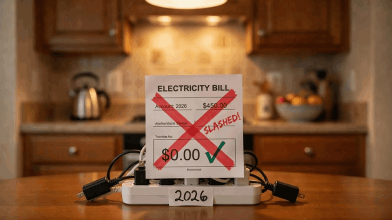 Electric meter and power lines representing rising utility costs